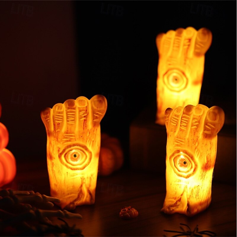 3 Pcs Halloween Candle Lights Broken Feet with Blood Eye LED Electronic Candle Light Indoor Restaurant Halloween Festival Party Horror Atmosphere Decorative Light4