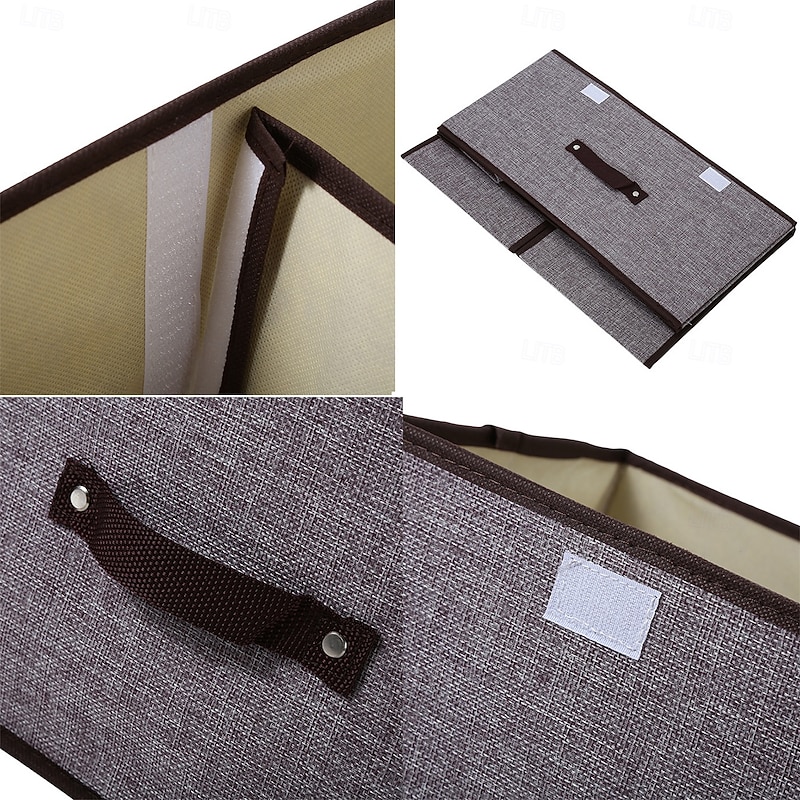 Foldable Cotton Linen Storage Box with Dual Lids, Fabric Organizer Bin for Closet, Dustproof Underwear & Miscellaneous Storage Container2