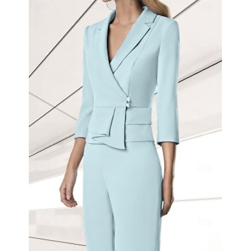 Women's Blazer Sport Coat Wedding Guest Chiffon Elegant 3/4 Length Sleeve Notched Lapels Single Breasted