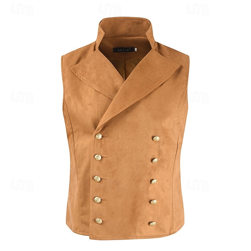 Men's Faux Suede Vest Vest Waistcoat Gilet Vacation Party Business Vintage Spring Fall Pocket Buttons Polyester Comfortable Solid Color Double Breasted Lapel Regular Fit Black Light Brown Blue Rose4