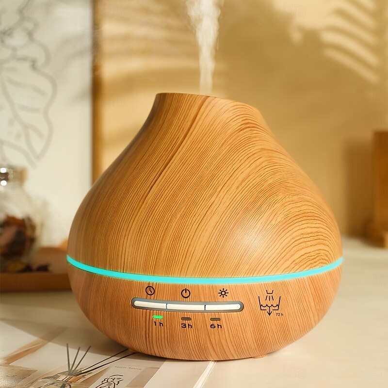 Large-Capacity Wood Grain Aromatherapy Diffuser with Essential Oil Compatibility Timer Auto Shut-Off Soundwave technology Mist USB Powered - Ideal for Spaces Over 45m