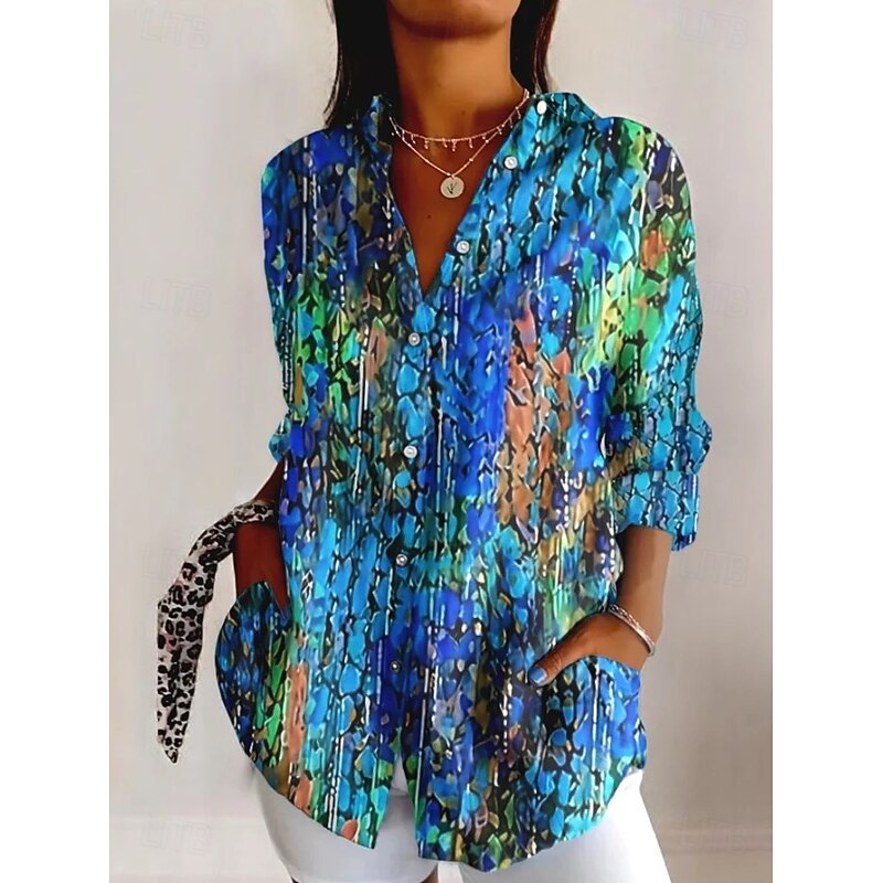Women's Shirt Button Down Tunic Shirt Collar Long Sleeve Floral Graphic Vintage Tropical Daily Regular Tops Work Daily Holiday s Print Blue Orange Green Spring3