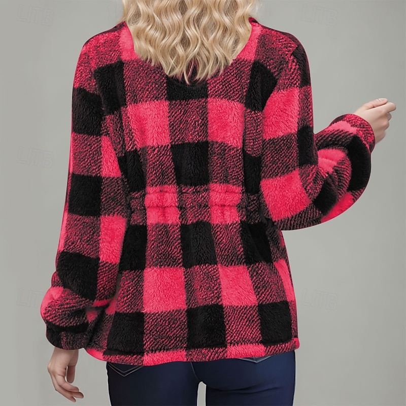Women's Casual Jacket Warm Comfortable Zipper Pocket Casual Plaid Street Going out Weekend Zipper Regular Turndown Regular Fit Long Sleeve Outerwear Black Yellow Pink Fall Winter4