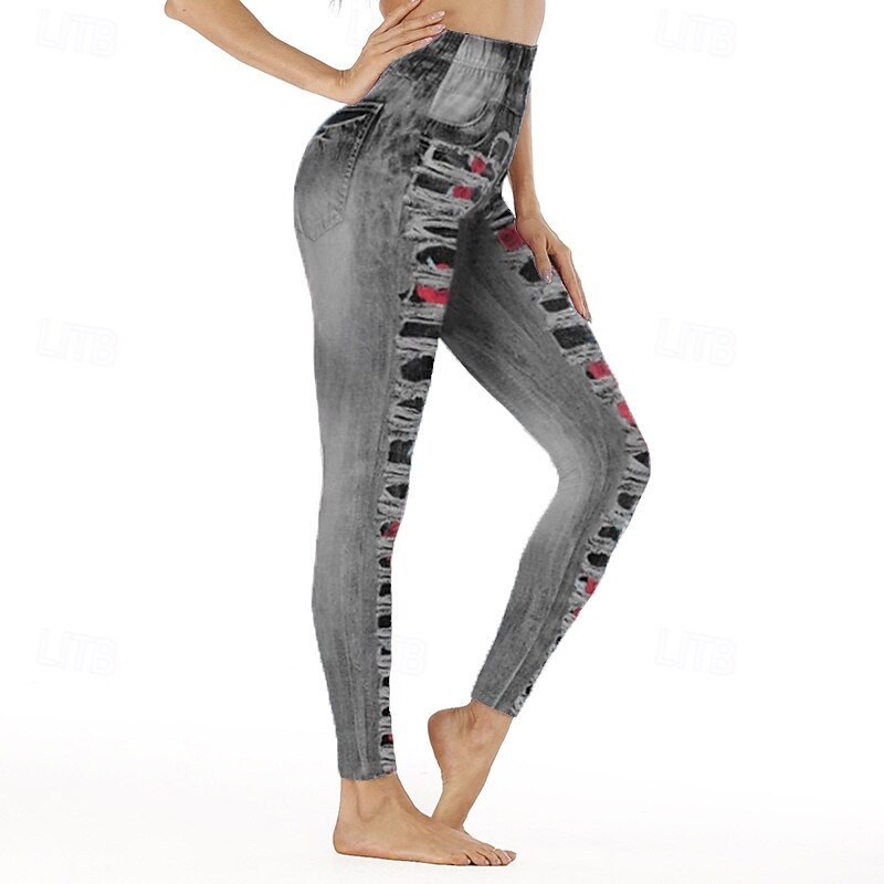 Women's Slacks Leggings Cozy Leggings Streetwear Casual Full Length Natural Flower Elastic Waist Print Comfy Outdoor Comfortable Vacation Going out Grey Black Blue Fall Regular Fit2