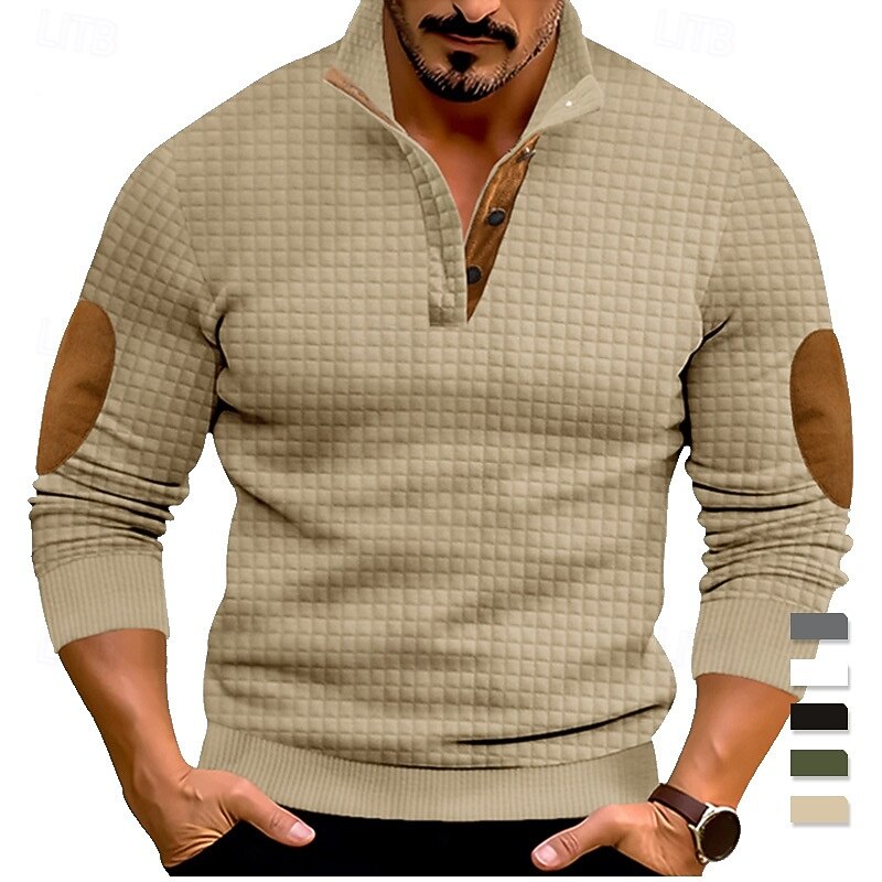 Men's Waffle Sweatshirt Sweatshirt Pullover Black White Green Khaki Gray Standing Collar Color Block Patchwork Tactical Sports & Outdoor Casual Streetwear Casual Athletic Spring Fall Clothing Apparel