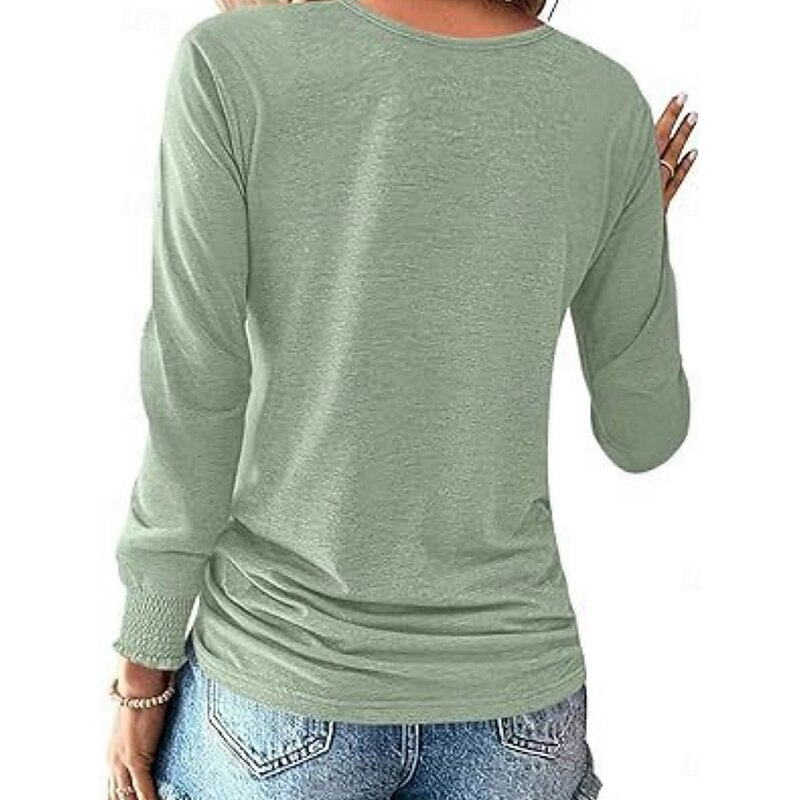 Women's Blouse Solid Color Stylish Casual Long Sleeve Crew Neck Regular Tops Daily Buttons Pink Navy Blue Green Khaki Spring Fall4