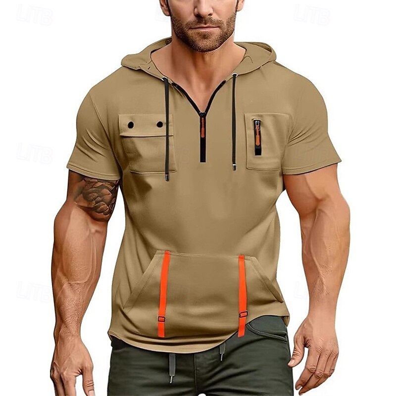Men's Hoodie Quarter Zip Hoodie Black White Navy Blue Blue Khaki Hooded Plain Pocket Quarter Zip Sports & Outdoor Daily Holiday Polyester Streetwear Basic Casual Summer Clothing Apparel Hoodies