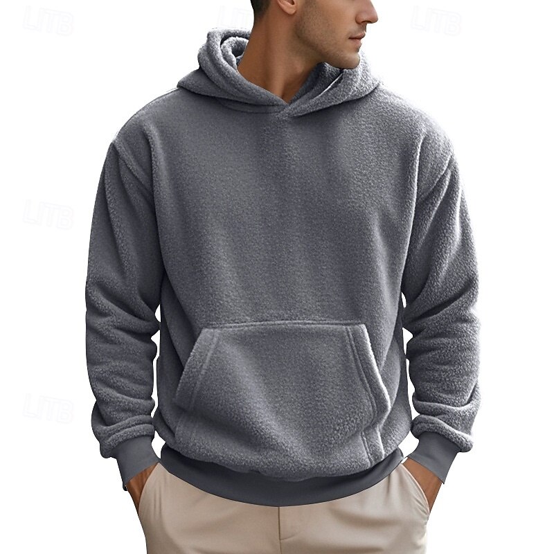 Men's Hoodie Pullover Hoodie Sweatshirt Fleece Hoodie Black Blue Brown Khaki Gray Hooded Plain Pocket Front Pocket Kangaroo Pocket Casual Daily Holiday Polyester Streetwear Casual Fuzzy Fall & Winter3