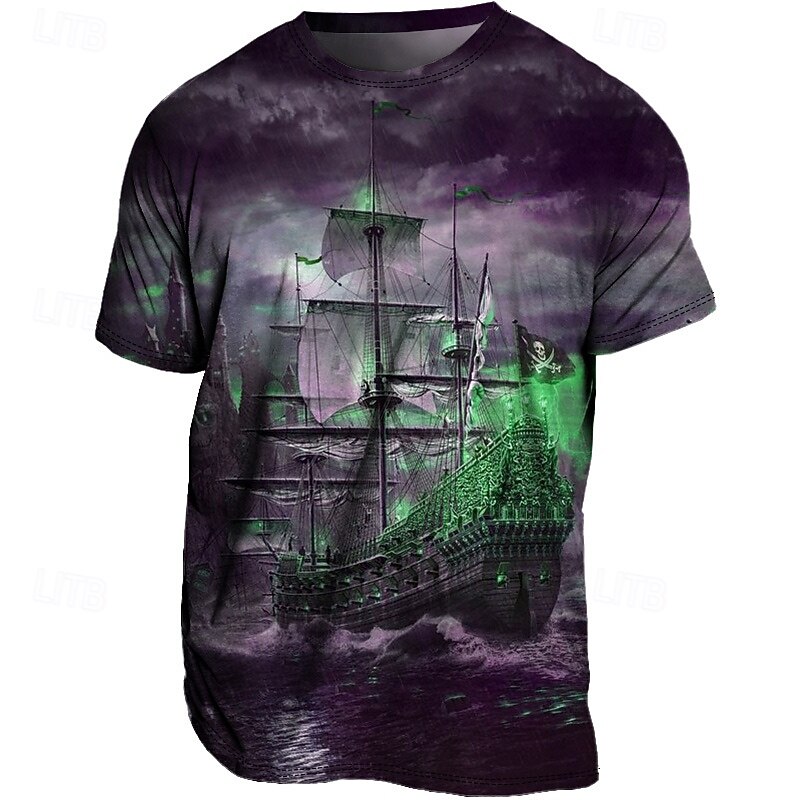 Men's Graphic Ship Nautical T Shirt Tee Short Sleeve T shirt 3D Print Crew Neck Shirt Vintage Fashion Designer Outdoor Casual Daily Blue Purple Green Spring & Summer Clothing Apparel S M L XL 2XL 3XL3