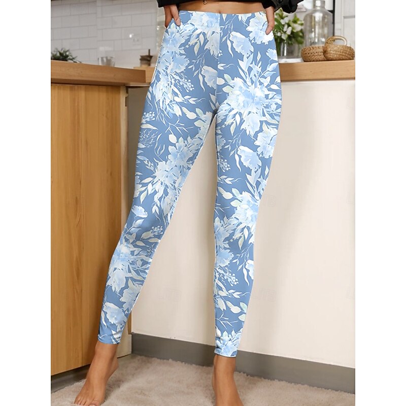 Women's Leggings Vintage Fashion Casual Ankle-Length High Waist Floral Graphic Printing Soft Breathable Stretchy Vacation Casual Daily Violet Robin's Egg Blue Green Khaki Spring Slim Fit