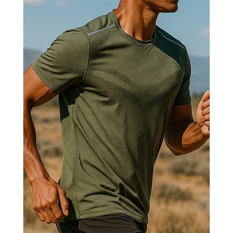 Men's Running T-Shirt Running Top Short Sleeve Tee Tshirt Solid Colored Quick Dry Lightweight Elastic Breathable Tennis Golf Running Sportswear Activewear Dark Grey Army Green Navy Blue3