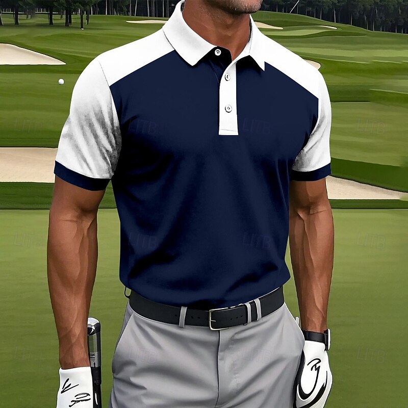 Men's Graphic Sports Polo Shirts Short Sleeve Polo Shirts Collared Shirts Sportswear Casual Athleisure Buttons Summer Blue Green Light Blue