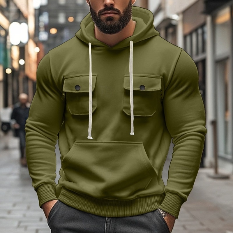 Men's Pullover Hoodie Sweatshirt Fleece Hoodie Tactical Hoodie Tactical Black Army Green Khaki Light Grey Dark Gray Hooded Plain Front Pocket Sports & Outdoor Casual Daily Streetwear Cool Sportswear3