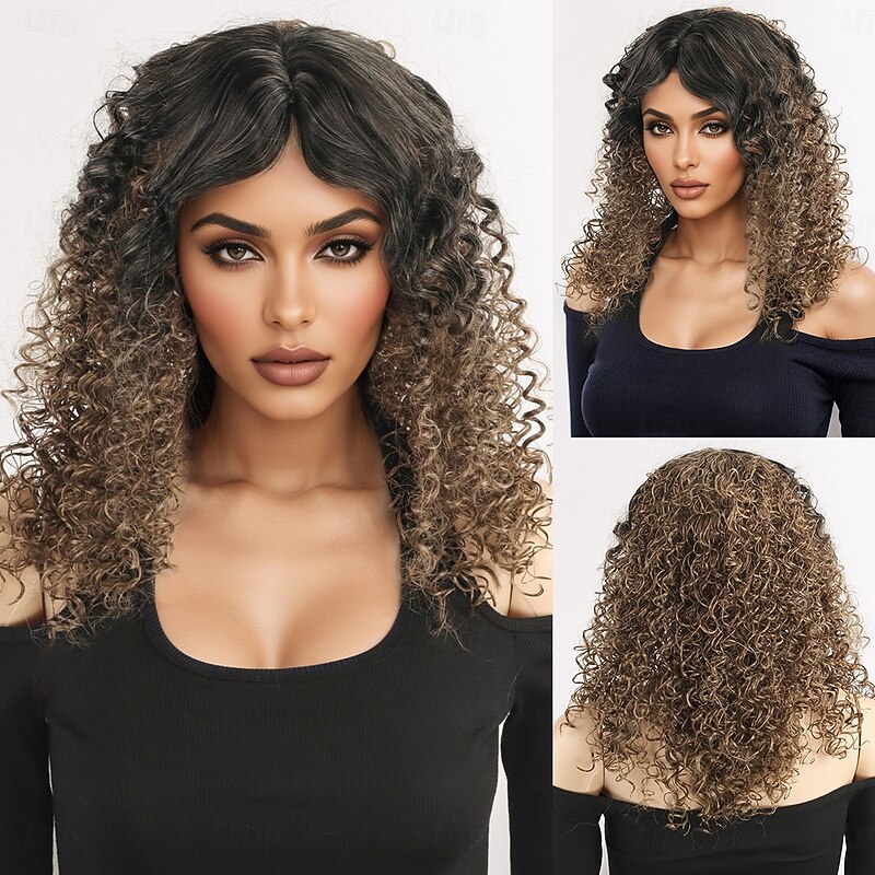 Synthetic Wig Bouncy Curl Water Wave Asymmetrical With Bangs Machine Made Wig 18 inch A1 Synthetic Hair Women's Cool Classic Comfortable Multi-color