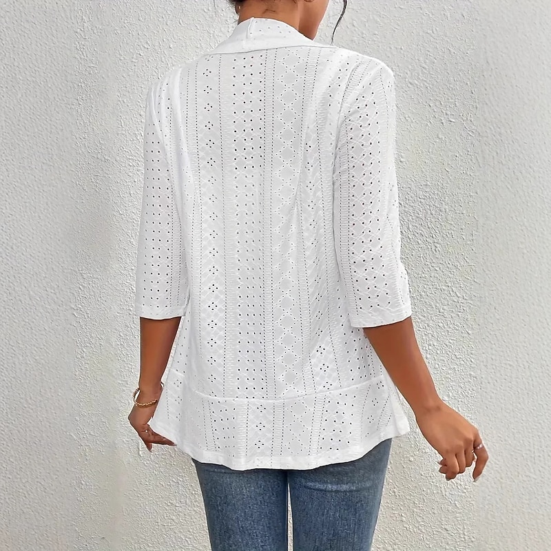 Women's Casual Jacket Breathable Quick Dry Lace Casual Office / Career Collarless Regular Fit 3/4 Length Sleeve Outerwear Black White Violet Spring Fall4