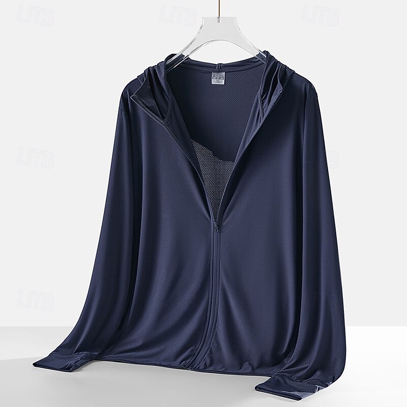 Men's Running Jacket Outdoor Jacket Full Zip Long Sleeve Outerwear Athletic Solid Colored Sun Protection Quick Dry Lightweight UV Cooling Tennis Golf Running Sportswear Activewear Dark Grey White