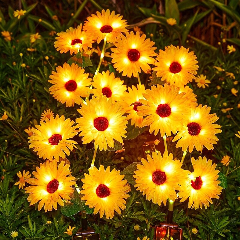 2 Pcs Solar Garden Lights Outdoor Sunflower Path Lights Waterproof Lawn Lights Villa Yard Park Walkway Garage Porch Patio Holiday Landscape Decoration3