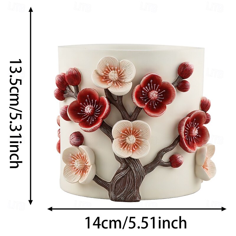 Chinese Four Gentlemen Resin Flower Pot with Plum Blossom Relief, Large Thickened Planter, Decorative Wide Mouth Vase for Indoor Outdoor Garden4