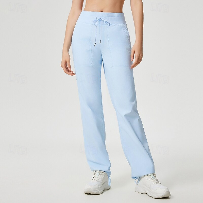 Women's Cargo Pants Slacks Casual Full Length Natural Plain Pocket Elastic Drawstring Design Comfy Outdoor Comfortable Outdoor Vacation carmine Dark-Gray Light Sky Blue Black Fall Regular Fit2