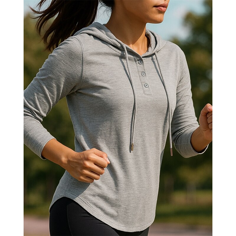 Women's Running Shirt Tennis Shirt Buttons Long Sleeve Tee Tshirt Solid Colored Quick Dry Lightweight Breathable Tennis Golf Running Sportswear Activewear Black White Gray3