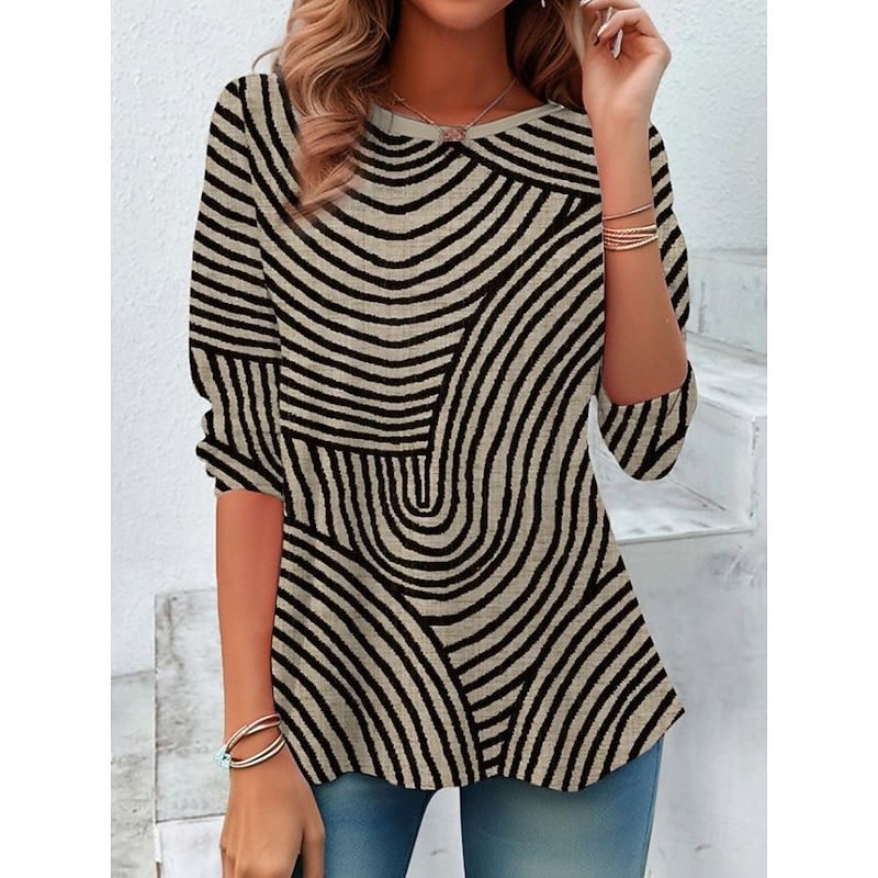 Women's T shirt Long Sleeve Crew Neck Long Sleeve Tunic Graphic Geometric Elegant Vintage Stylish Round Neck Regular Tops Daily Print Pink Blue Purple Green Khaki Prefall