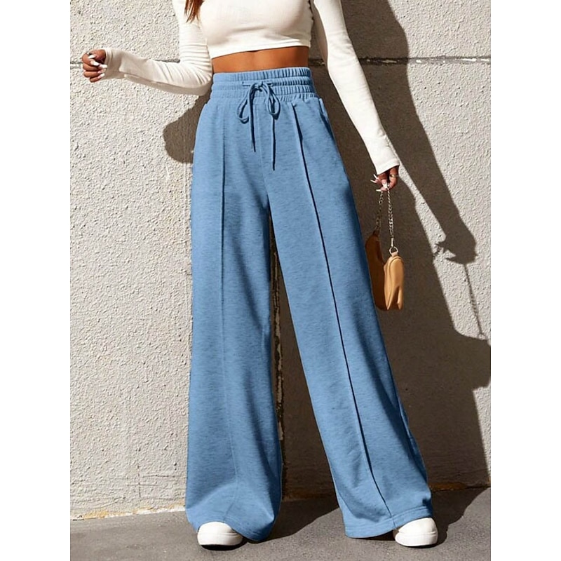 Women's Sweatpants Chinos Fashion Streetwear Basic Full Length High Waist Plain Pocket Elastic Waistband Comfy Soft Comfortable Stretchy Outdoor Street Golden Wine Sky Blue Gray Summer Spring Loose