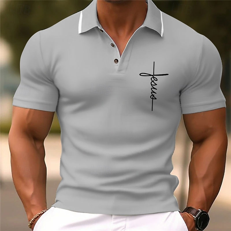 Men's Faith Polo Shirts Golf Shirt Short Sleeve Polo Shirts Collared Shirts Business Casual WorkWear Formal Wear Festival Wear Buttons 3D Print Pink Navy Blue Blue