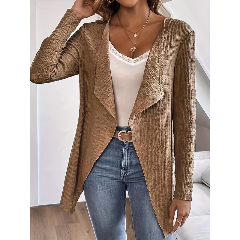 Women's Casual Jacket Breathable Comfortable Oversized Casual Plain Vacation Street Daily Wear Going out Open Front Regular Collarless Regular Fit Long Sleeve Outerwear Black White Sky Blue Summer4