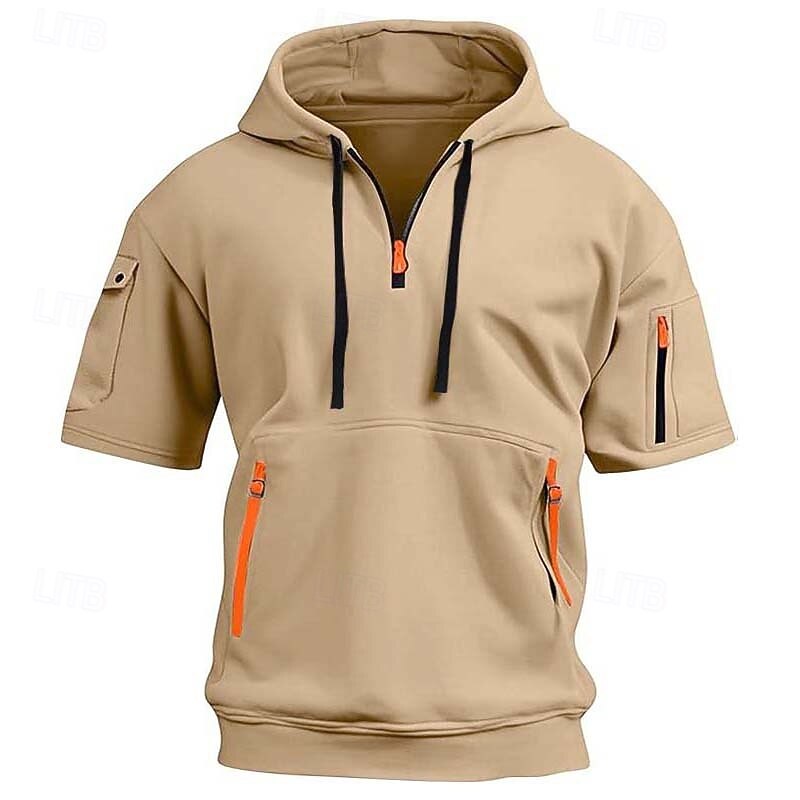 Men's Hoodie Quarter Zip Hoodie Black Wine Navy Blue Blue Dark Green Hooded Plain Pocket Quarter Zip Sports & Outdoor Daily Holiday Polyester Streetwear Basic Casual Summer Clothing Apparel Hoodies