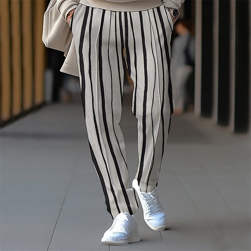 Men's Athletic Pants Sweatpants Trousers Pocket Drawstring Elastic Waist Striped Comfort Sports Outdoor Daily Fashion Casual Black-White Black Micro-elastic