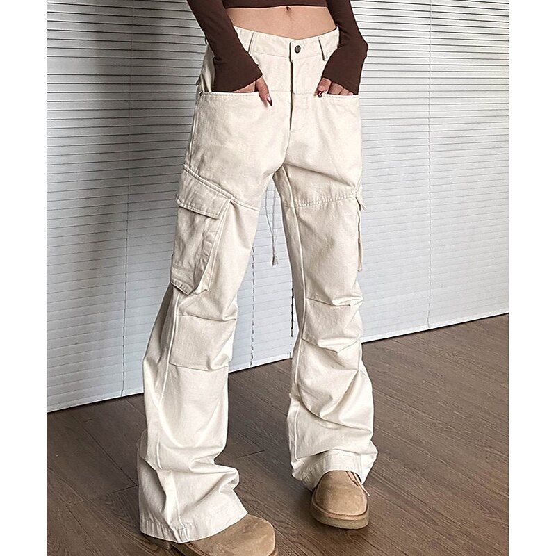 Women's Cargo Pants Pants Trousers Fashion Streetwear Full Length Natural Solid Colored Pocket Comfortable Micro-elastic Sports & Outdoor Daily Wear Black Beige Summer Spring Regular Fit4