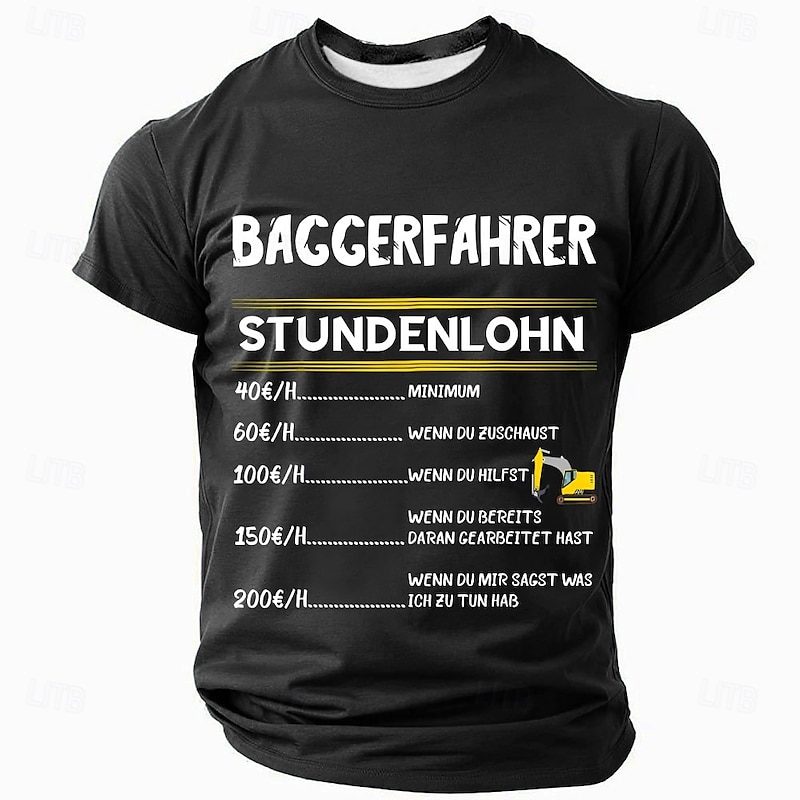 Men's Funny Excavator Operator Hourly Wage Graphic Tee | Construction Work Humor Gift