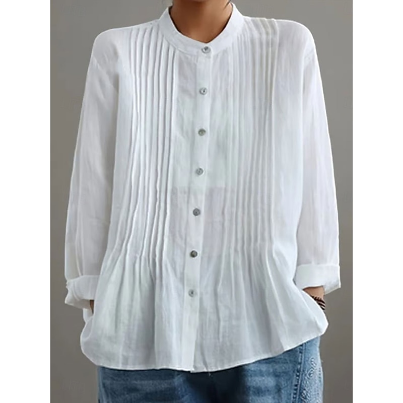 Women's Blouse Solid Color Elegant Casual Long Sleeve High Neck Regular Tops Daily Holiday Buttons Black White Yellow Red Blue Summer Fall