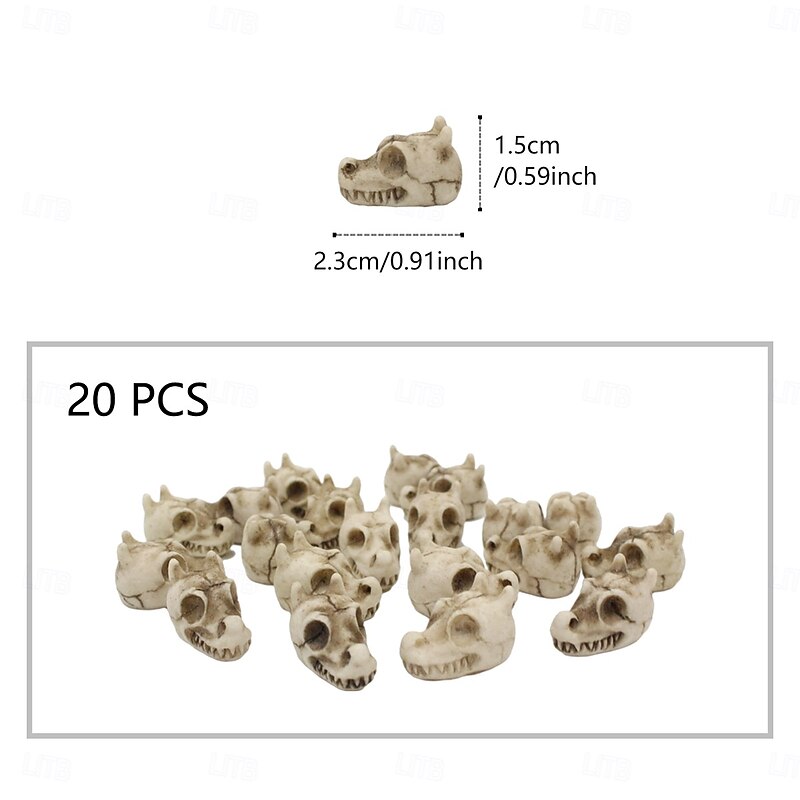 20pcs Halloween Mini Skull Heads for Vase Filler, Tiny Resin Dragon Skeletons for Succulent Planter, Spooky Gothic Decor for Haunted House Party3