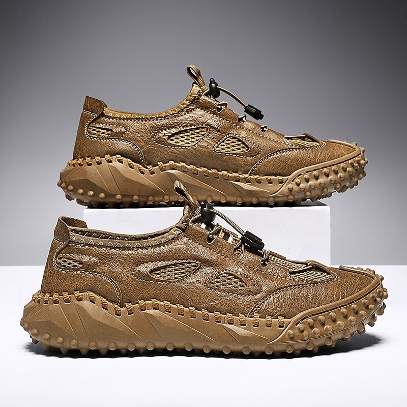 Men's Tan Slip-on Casual Sandals with Elastic Laces and Comfortable Footbed for Beach Trips, Vacations and Relaxed Outdoor Activities2