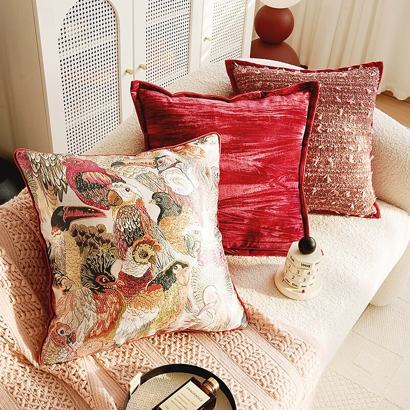 Autumn Winter Red Textured Decorative Toss Pillows Cover 1PC Exotic Soft Square Couch Cushion Case Pillowcase for Bedroom Livingroom Sofa Chair4