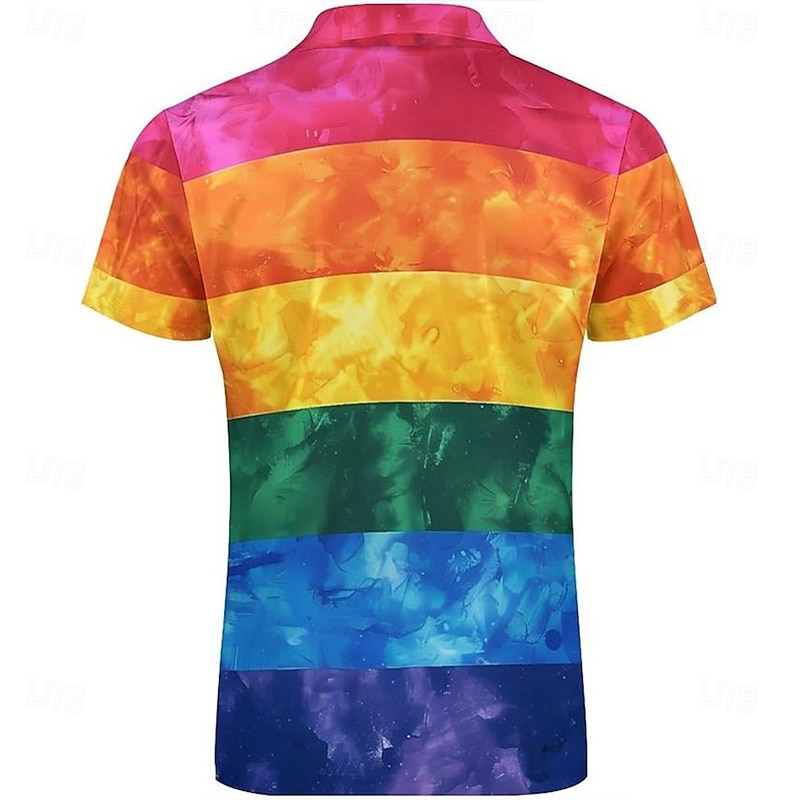 Pride Month Men's Rainbow Golf Shirt Short Sleeves Polo Shirts Polo Collar Casual Festival Zipper 3D Print Summer Rainbow2