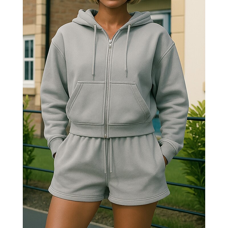 Women's Tracksuit Sweatpants Hooded Jacket Drawstring Zipper Pocket Solid Colored Clothing Suit Spring Dark Grey Dark Pink Gym Training Running Windproof Long Sleeve Sport Activewear Micro-elastic4