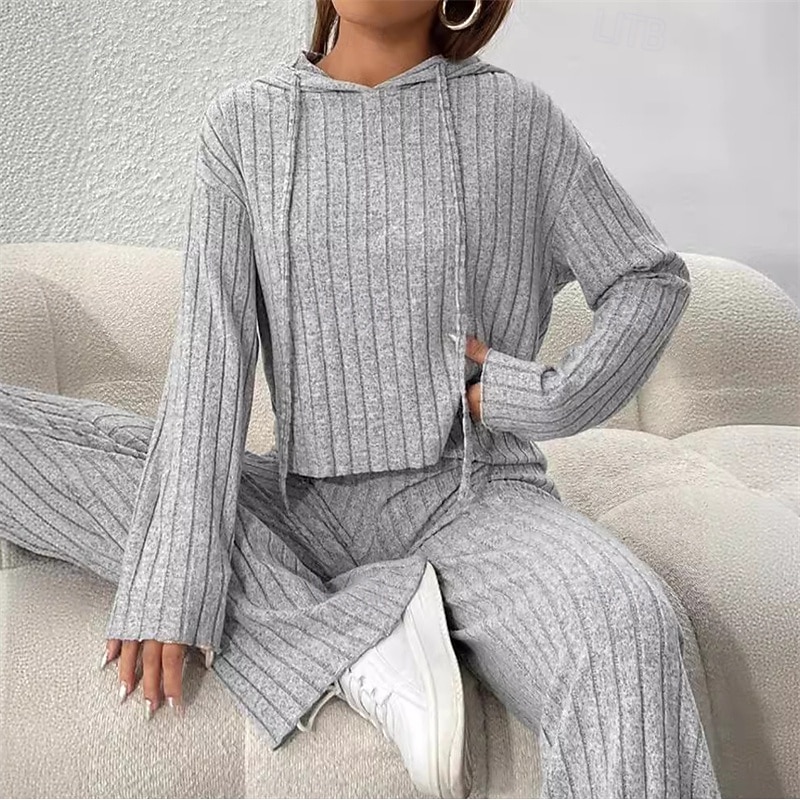 Women's Tracksuit Wide Leg Pants Zipper Pocket Solid Colored Hoodie Clothing Suit Fall Black Light Grey Gym Workout Sports Windproof Long Sleeve Sport Activewear Micro-elastic Regular Fit2