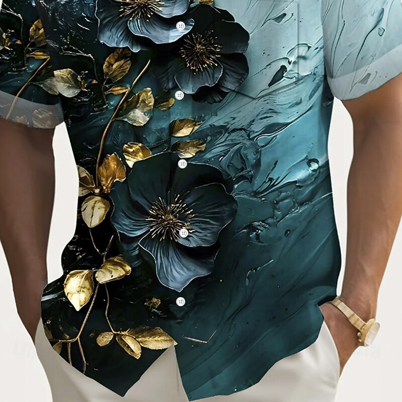 Men's Gradient Floral Print Flowers Summer Hawaiian Shirt Button Up Shirt Aloha Shirt Short Sleeve Hawaiian Holiday Beach Wear Summer Spring Turndown 3D Print Collared Shirts Front One Pocket White2