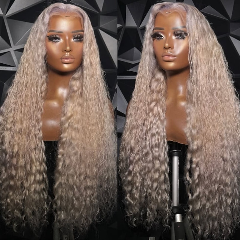 100% Virgin Remy Human Hair 5x5 Closure Glueless Wigs 13x4 Lace Front Human Hair Wig  Curly Ash Blonde Wig with Baby Hair Natural Hairline  Pre-Plucked For Women4