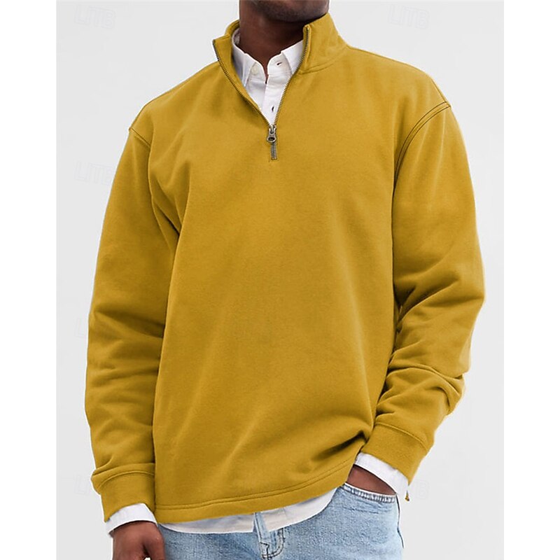Men's Sweatshirt Quarter Zip Sweatshirt Black White Yellow Light Green Wine Half Zip Plain Sports & Outdoor Daily Holiday Polyester Streetwear Basic Casual Spring Autumn / Fall Clothing Apparel