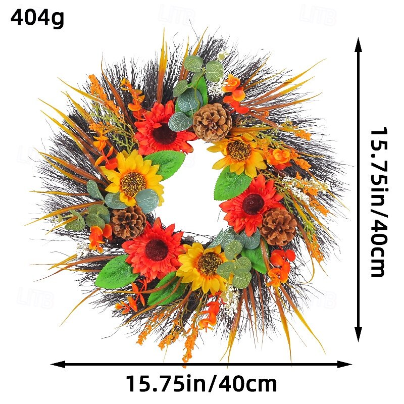 Fall Wreath for Front Door Thanksgiving Autumn Harvest Indoor Outdoor Decoration, Pinecone and Sunflower Artificial Wreath Wholesale Home Porch Hanging Decor3