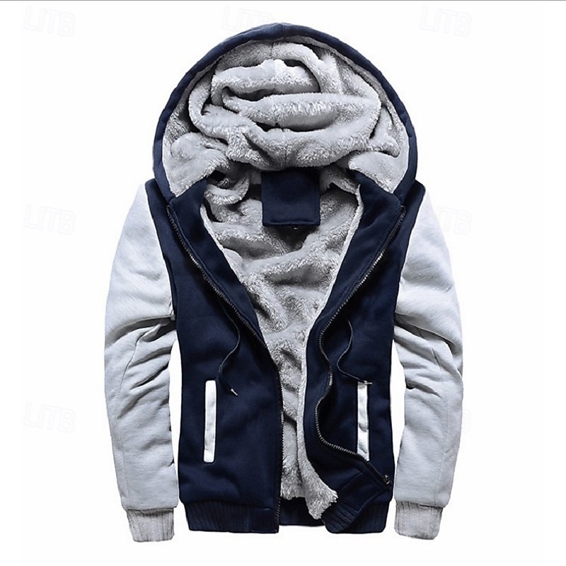 Men's Hoodie Fleece Hoodie Black Red Navy Blue Black+Gray Hooded Color Block Zipper Color Block Sports & Outdoor Casual Daily Polyester Streetwear Cool Casual Fall Winter Clothing Apparel Hoodies