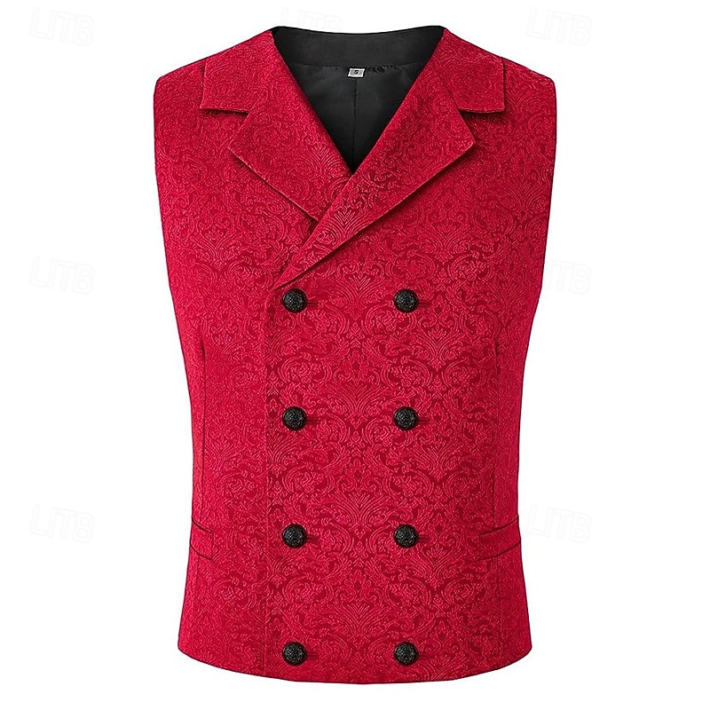 Men's Vest Waistcoat Gilet Vacation Party Business Fashion Casual Spring Fall Buttons Polyester Comfortable Solid Color Double Breasted Lapel Regular Fit Black White Red Vest