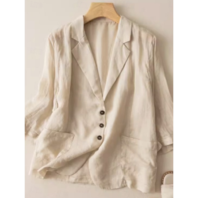 Women's Blazer Comfortable Breathable Pocket Casual Plain Office Street Casual Daily Wear Single Breasted Regular Turndown Loose Fit 3/4 Length Sleeve Outerwear Black White Orange Summer