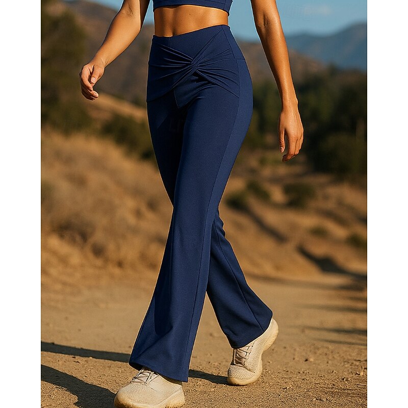 Women's Running Pants Flared Pants Patchwork Bottoms Outdoor Sports & Outdoor Street Breathable Quick Dry Lightweight Tennis Golf Running Regular Fit Sportswear Activewear Solid Colored Navy Black2