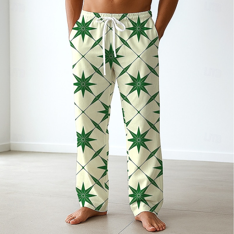 Men's Geometric Pentagram Trousers Baggy Pants Casual Pants Mid Waist Classic Style Outdoor Vacation Drawstring Side Pockets Elastic Waist Summer Spring 3D Print Blue Purple Green2