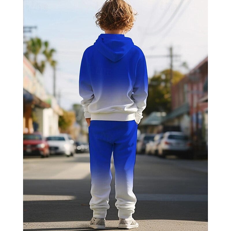 Boys' 3D Color Gradient Hoodie & Sweatpants Set Sports Suit Tracksuits Long Sleeve Spring Fall Daily Basic Casual Kids 4-12 Years Hooded Outdoor Vacation Sports Tailored Fit2