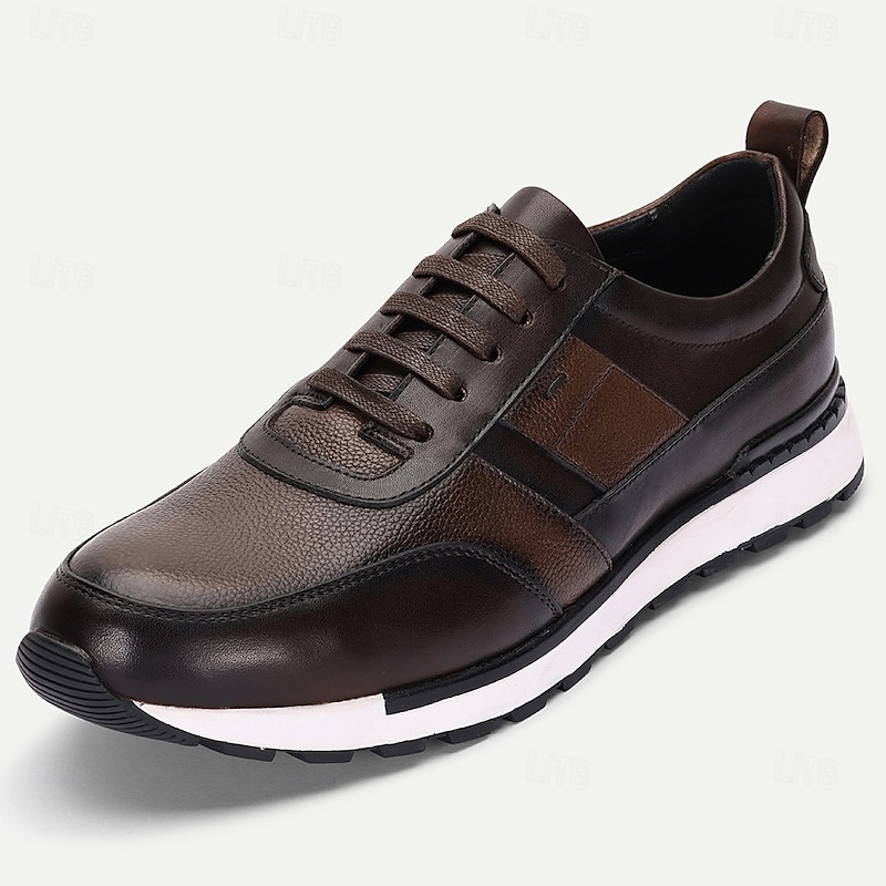 Men's Premium Cowhide Leather Casual Shoes, Dual-Tone Lace-Up Design with Sporty Sole, Perfect for Business Casual, Travel and City Walking2